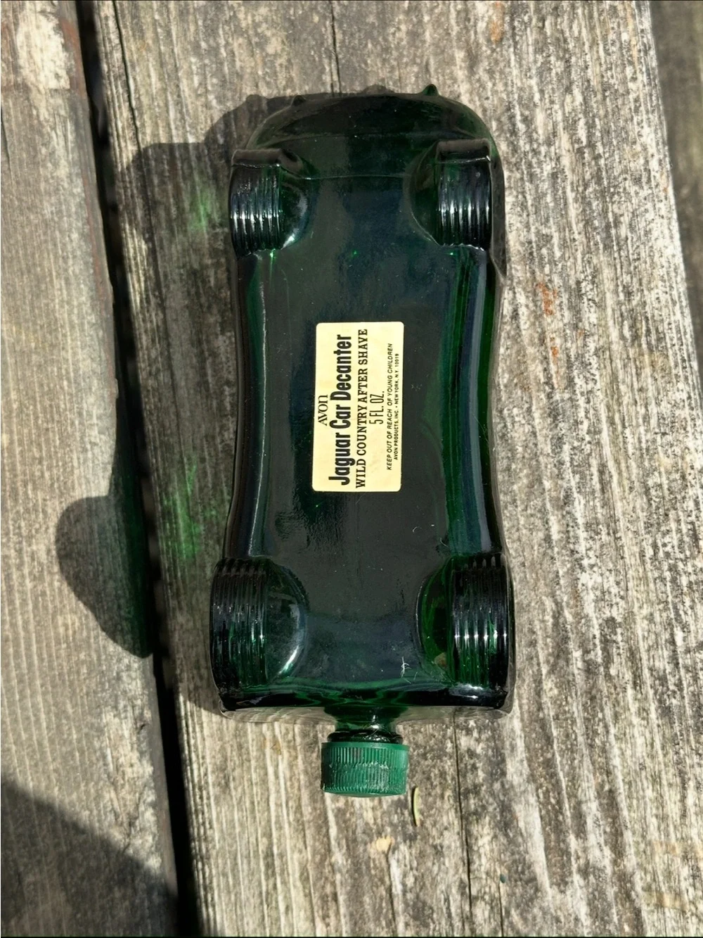 Vintage Emerald Green Avon Jaguar Roadster Decanter Bottle With “Wild Country”